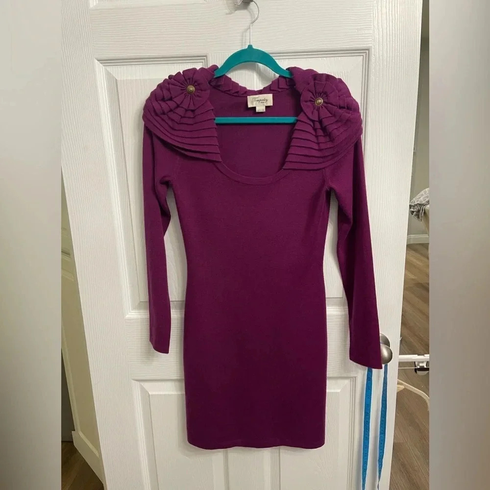 Temperley London Plum Knit Sweater Dress US 6 / UK 10 Ruffle Detail